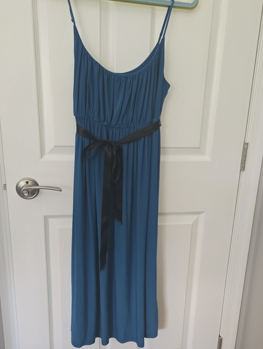 Sapphire Sleeveless Maxi Dress with Black Waist Tie